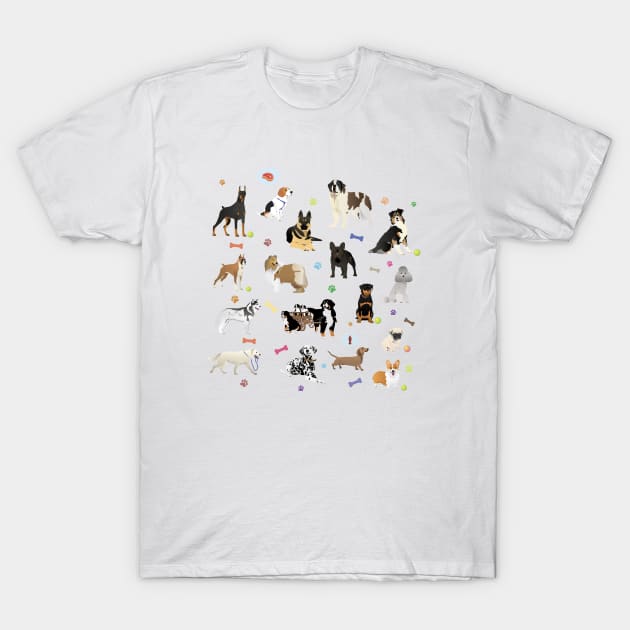 Various Dogs Pattern T-Shirt by NorseTech